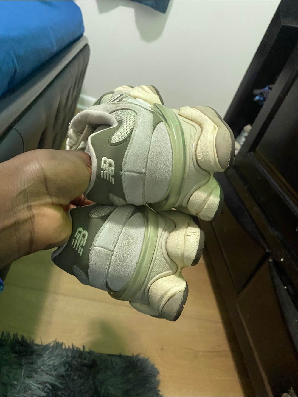 New Balance Kids Olive and Cream Athletic Sneakers